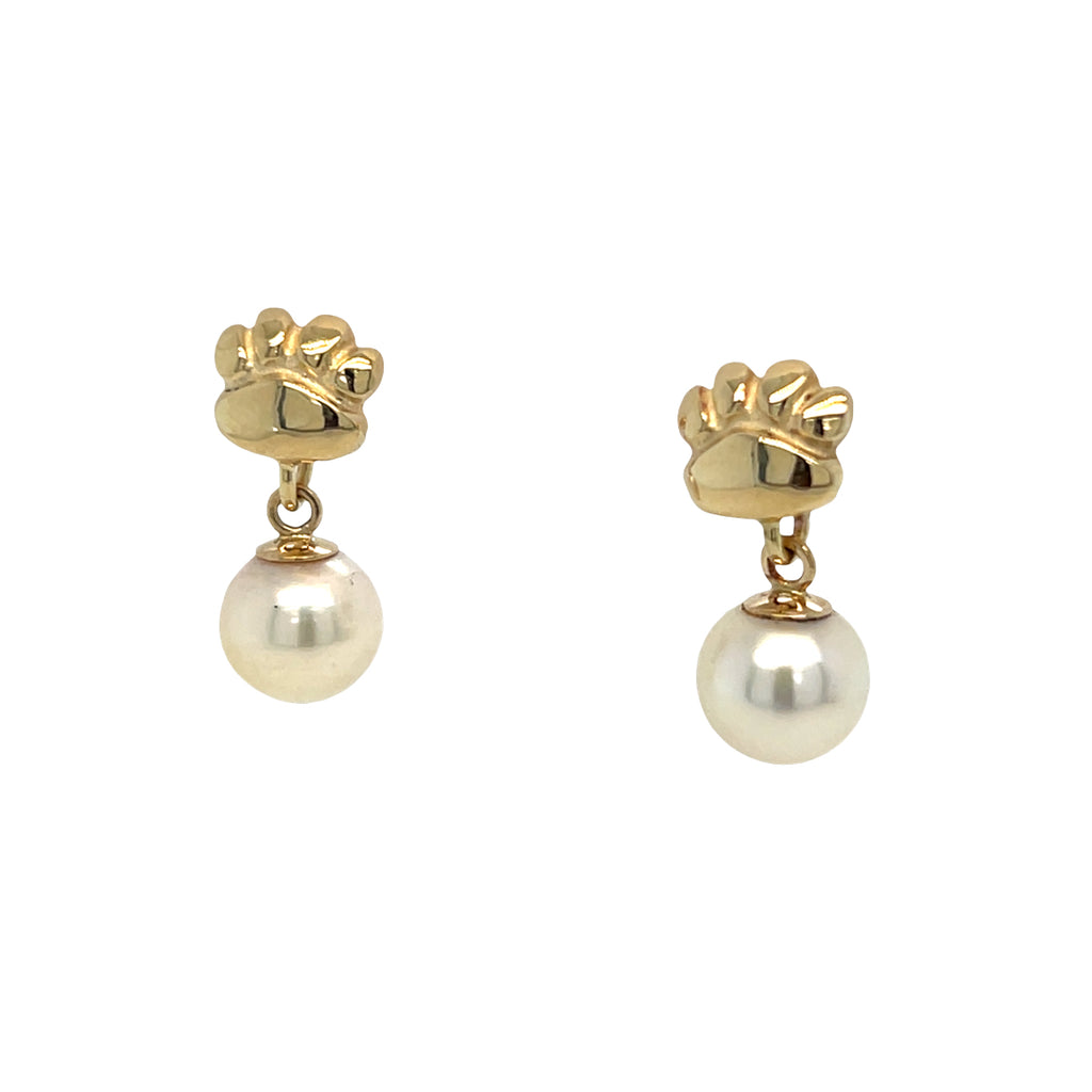 14kt Whisper Paw with Pearl Earrings