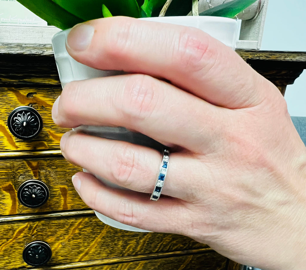 Princess Cut Diamond & Sapphire Anniversary Band