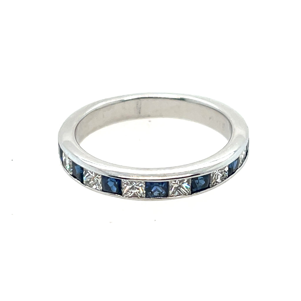 Princess Cut Diamond & Sapphire Anniversary Band