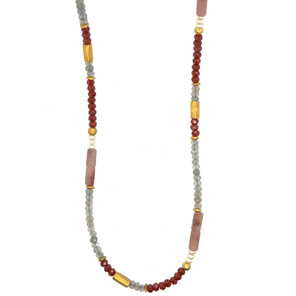 Labradorite, Garnet, Rhodonite and Pearl Necklace